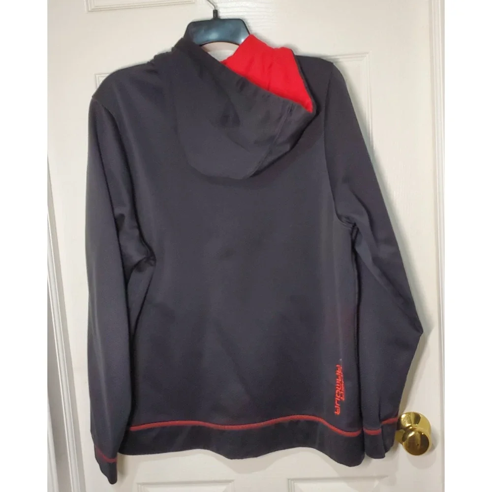 Under Armour Men’s Full-Zip Hoodie Jacket Size Large Black Red Trim Loose Fit